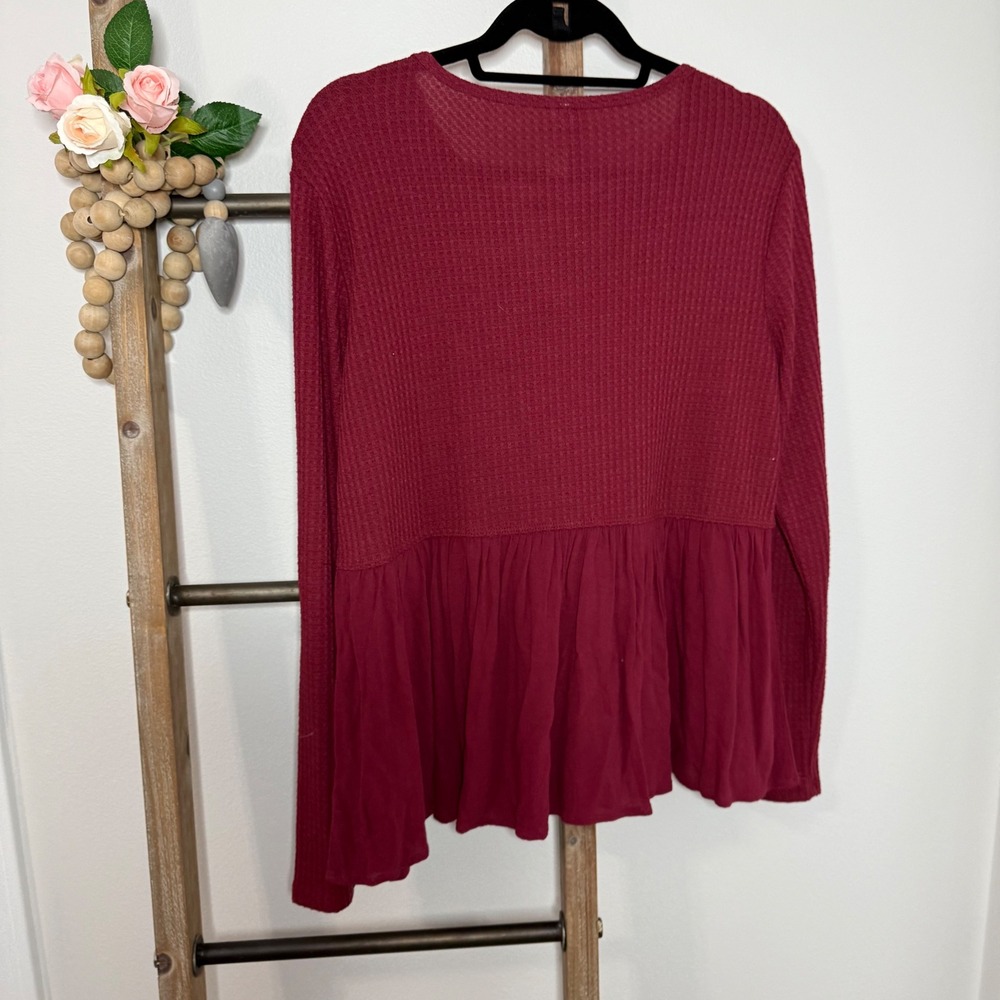 Altard State Long Sleeve Burgundy Waffle Knit Top Size Large - Picture 4 of 9